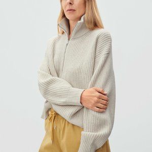 The Felted Merino Half-Zip Sweater (M) in Heather Oat